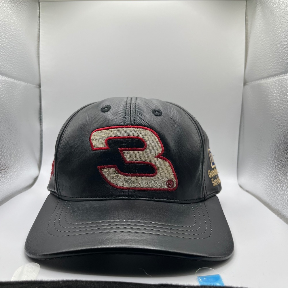 JH Design Dale Earnhardt Hat Mens OS Black Leather Racing #3 Goodwrench Vintage